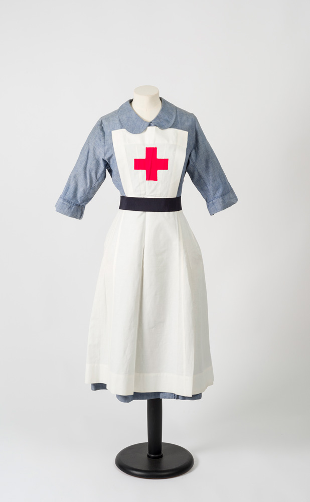 Indoor British Red Cross Society Nurse uniform consisting of dress, apron,  belt and head scarf worn by Miss E. H. Edwards, Cardiff, 1939-1945 |  Peoples Collection Wales