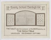 WW1 Commemoration for former pupils of Denbigh...