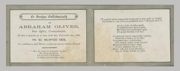 Memorial Card details for Abraham Oliver, Post...