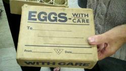 Box for posting eggs at Memory Lane Museum, 1950s