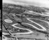 Aerial view showing Speedway track, Cardiff 1950