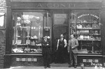 Conti brothers outside first cafe in Ystradgynlais