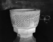 The font at St Caffos Church, Llangaffo