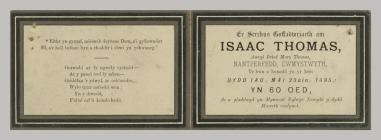 Memorial Card details for Isaac Thomas