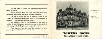The Towers Hotel Llandudno brochure 1951