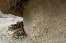 View of part of exterior wall of reconstructed...