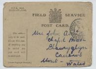 A field card sent home from the First World War...