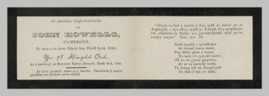 Memorial Card details for John Howells, Cwmergyr