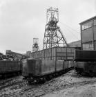 Pithead with empty trams, Maerdy Colliery, 1975