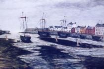 Painting of Aberaeron harbour by Dr  J. Albert...