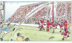 Cartoon by Dorrien showing the Welsh rugby team...