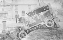 A car in a ditch, Llanbadarn Fawr,  August 1907