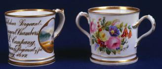 Two Coalport mugs presented to Colour Sergeant...