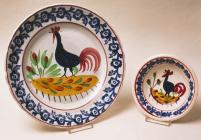 Hand painted cockerel plate and dish, said to...