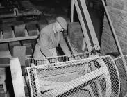 Cutting the slate, Llechwedd quarry, January 1955