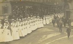 Red Cross nurses during First World War parade...