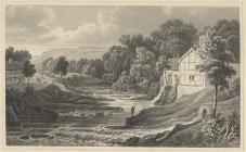 Engraved view of the River Rhiew, Berriew, c. 1830