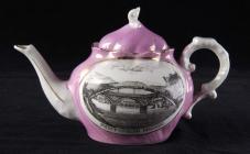 Souvenir teapot, showing Pontypridd Bridges, 1800s