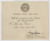 World War II Gratitude Certificate to Stanley...