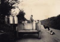 Farmer taking milk to the stand, Betws Farm,...