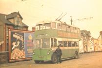 Trolleybuses outside Llanelli station 1952 (C....