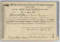 Share certificate for the 'Welsh...