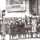 Emigrants outside Australia House, London