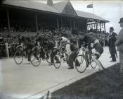 The start of a cycle race in Carmarthen Park ...