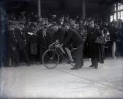 The start of a cycle race in Carmarthen Park