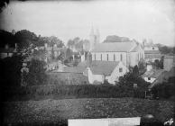 Thatched house and the church, Betws-yn-Rhos