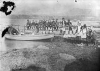 group of children on the shores of Llyn Tegid