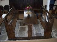 Maesyronnen chapel: table and seat at north...
