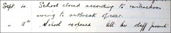 School log book entry from Ninian Park School,...