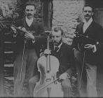 Three men with their musical instruments, circa...