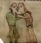 Laws of Hywel Dda (f.5.r) Kissing couple cropped