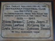 Memorial Tablet, Brynaman Industrial Club