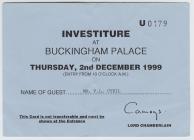 Mr Peter Cyril's ticket for a royal investiture...