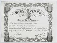 Brown Owl's Warrant Certificate awarded...