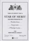 Star of Merit certificate awarded in January 1997