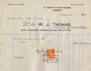 Invoice and receipt from Dr. to W.J. Thomas,...