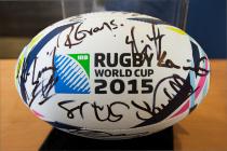 Official 2015 RWC ball, signed by Welsh players