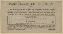 Cardiganshire Election ballot paper 1880 