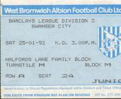 Ticket, v. West Bromwich Albion, January 1992