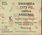 Ticket, v. Arsenal, October 1981