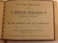 Remembrance card for David Davies Ffynnonrhadis