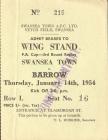 Ticket for Swansea Town versus Barrow, 1954