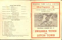 Football Programme  - Swansea Town versus Luton...