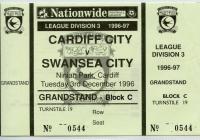 Ticket for Cardiff City versus Swansea City, 1996