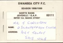 Swansea City Season Ticket, 1998-99