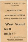 Ticket for Swansea Town versus Blackburn Rovers